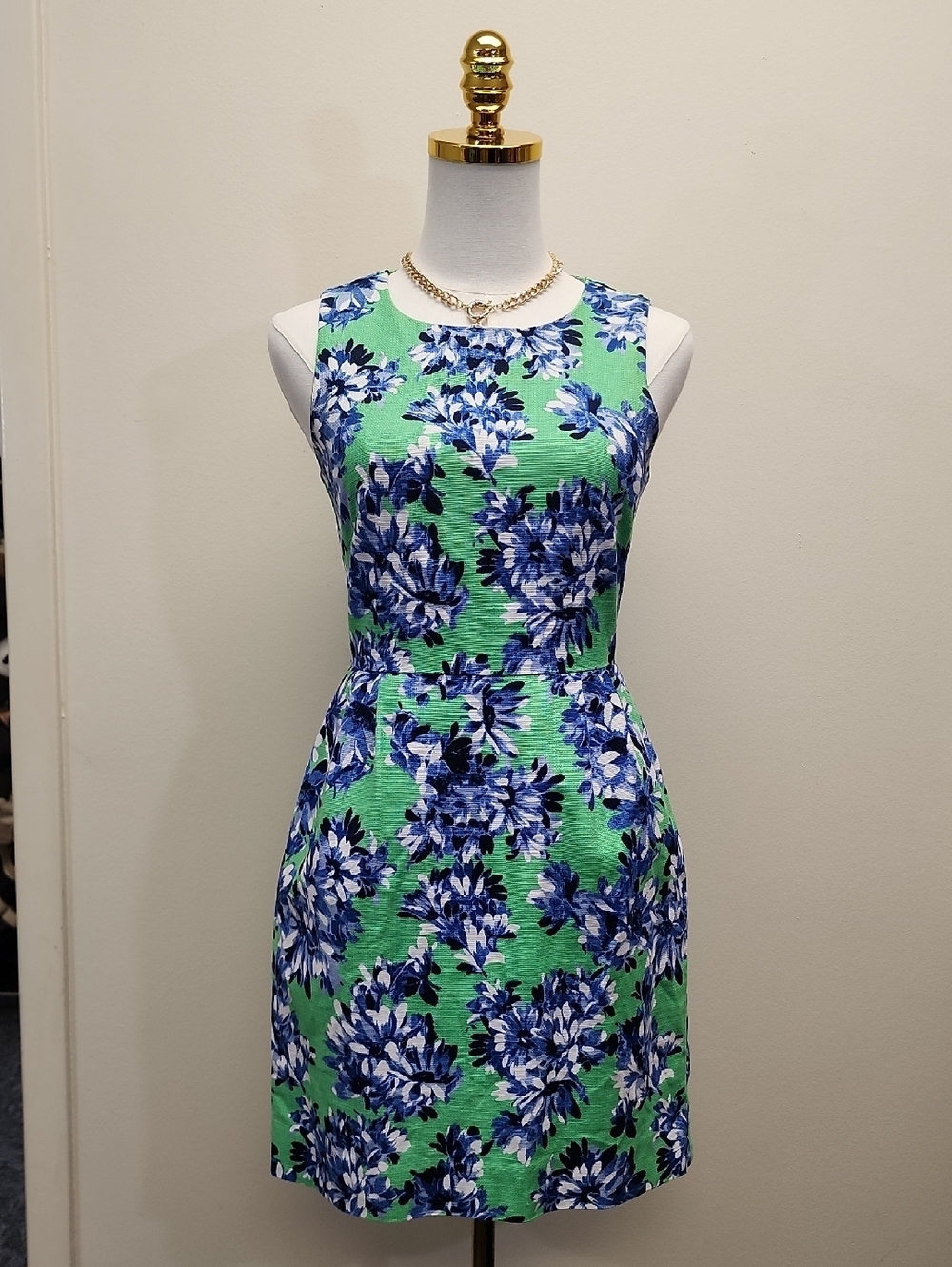 J Crew Floral Sheath Dress in Green and Blue Size 0